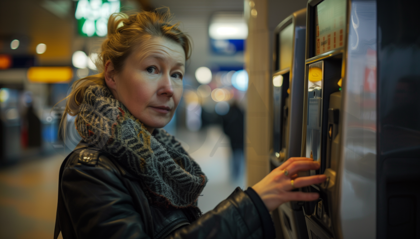 Kvinna köper biljett