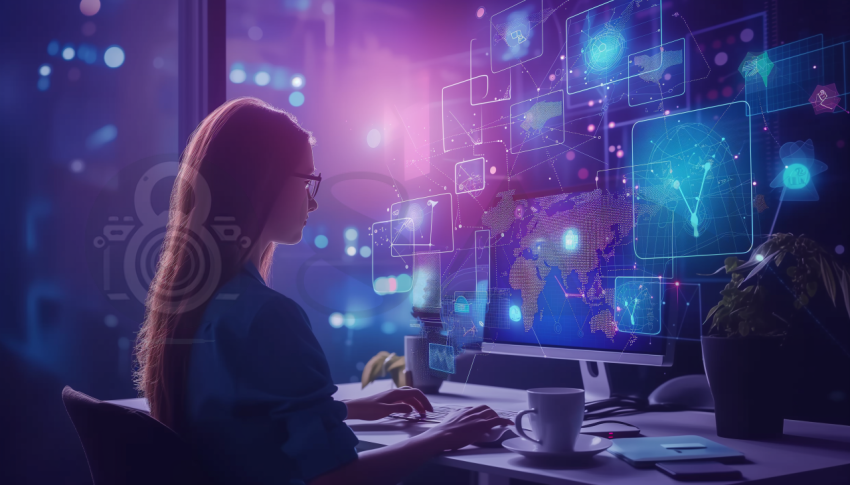 Framtidsvision av kvinna vid dator
